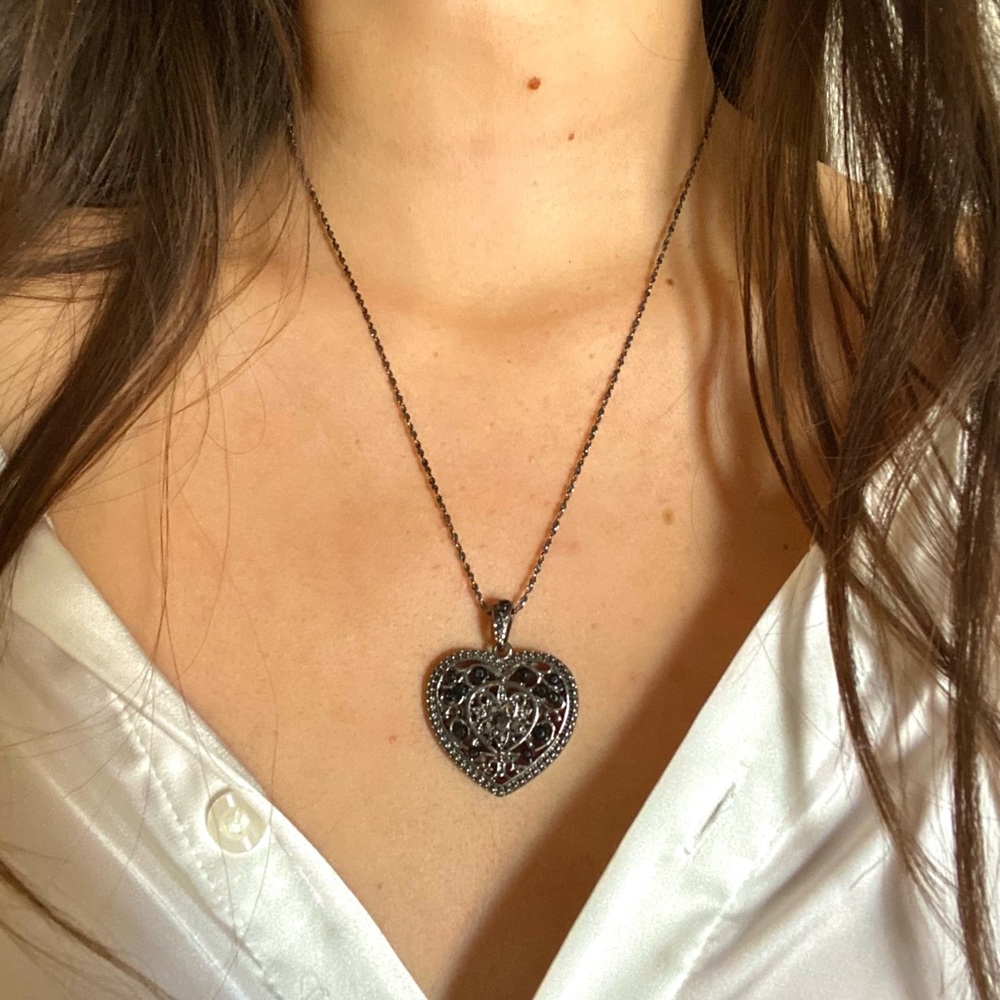 Black Heart Silver Necklace
